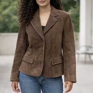 St John's Bay Womens Suede Leather Jacket Blazer Size XL Business Casual Vintage